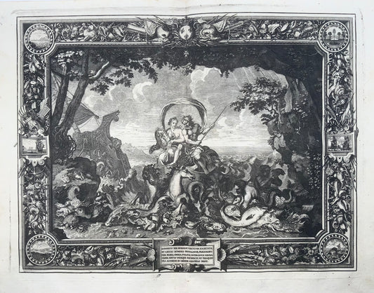 1679 Allegory, Water, Neptune, Sébastien Leclerc, large folio, ornament