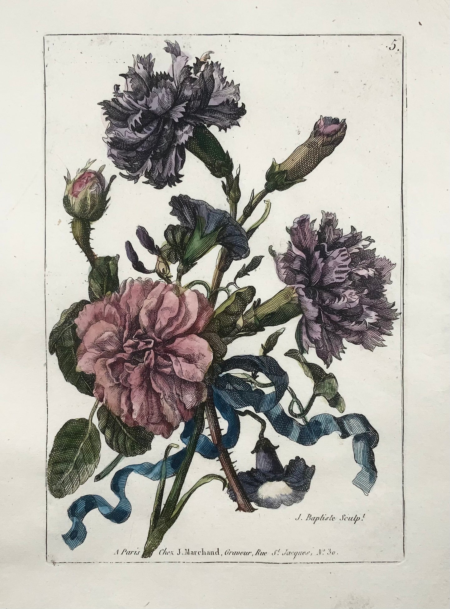 1780 Floral Bouquet, Jean-Baptiste Coste, roses, hand coloured, botany