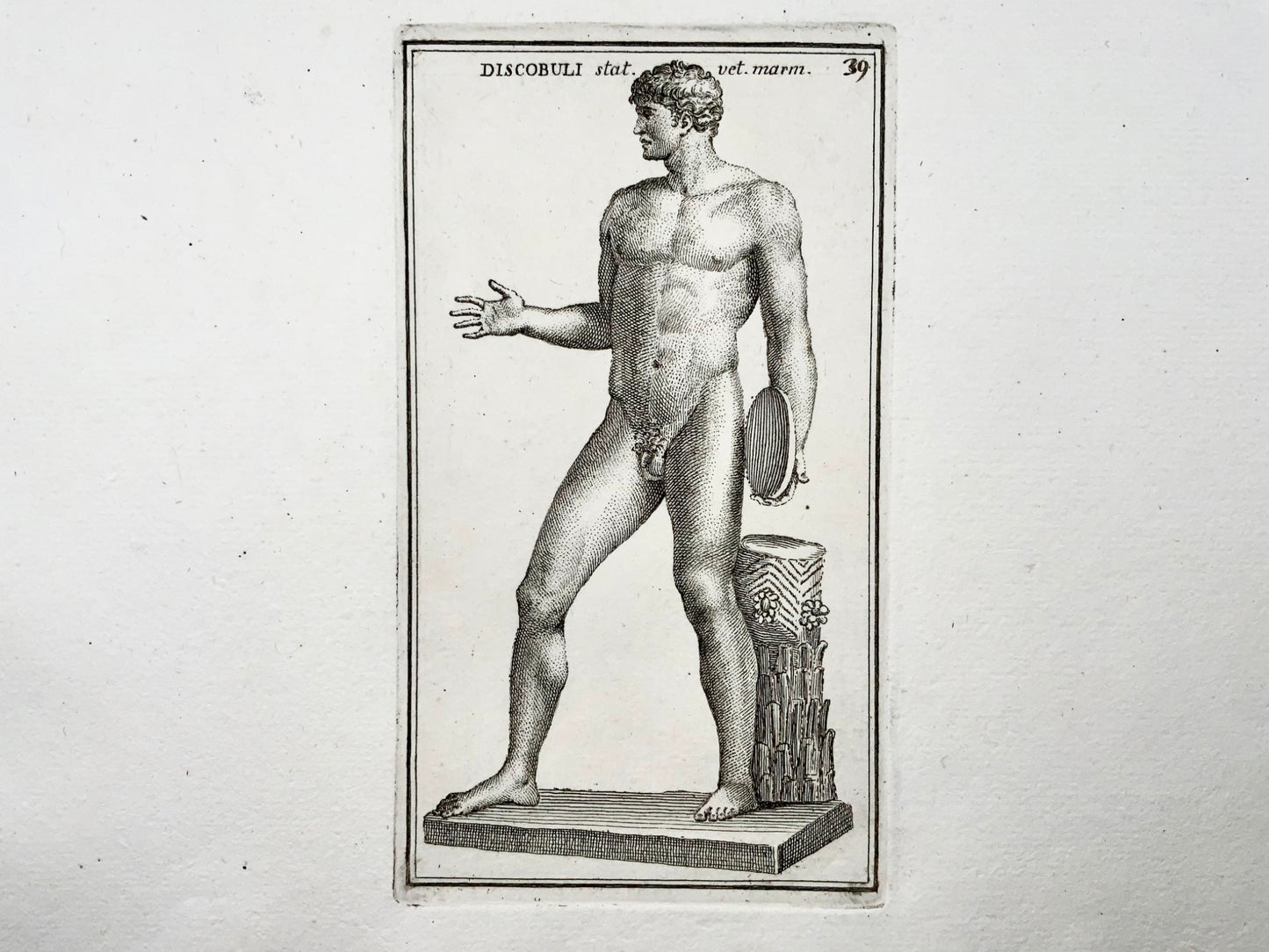 1779 Diskobolos of Myron, athlete, engraving, "Calcografia di Roma", mythology