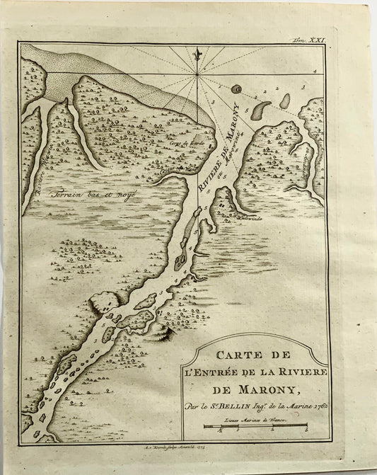 1762 Mouth of the River Marony, map, Bellin, French Guiana, Surname
