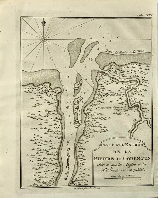 1762  L'Entree de la Riviere de Corentyn, map, Bellin, British Guiana, Suriname