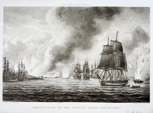1820 Turkish Fleet Destroyed, Sutherland, Whitcombe, maritime aquatint
