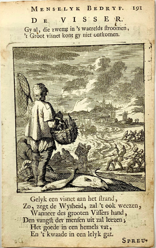 1711 Caspar Luyken, Fishermen, Sea Fishing, copper engraving, agriculture