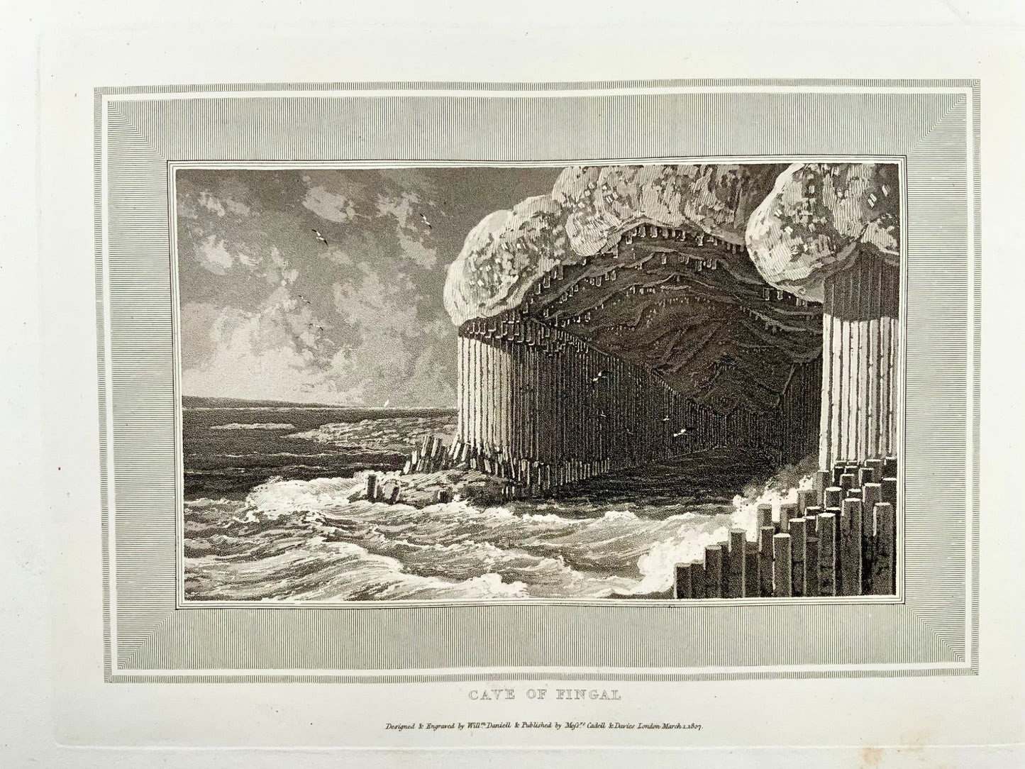 1807 Fingal’s Cave, Scotland, William Daniell, geology, aquatint, folio