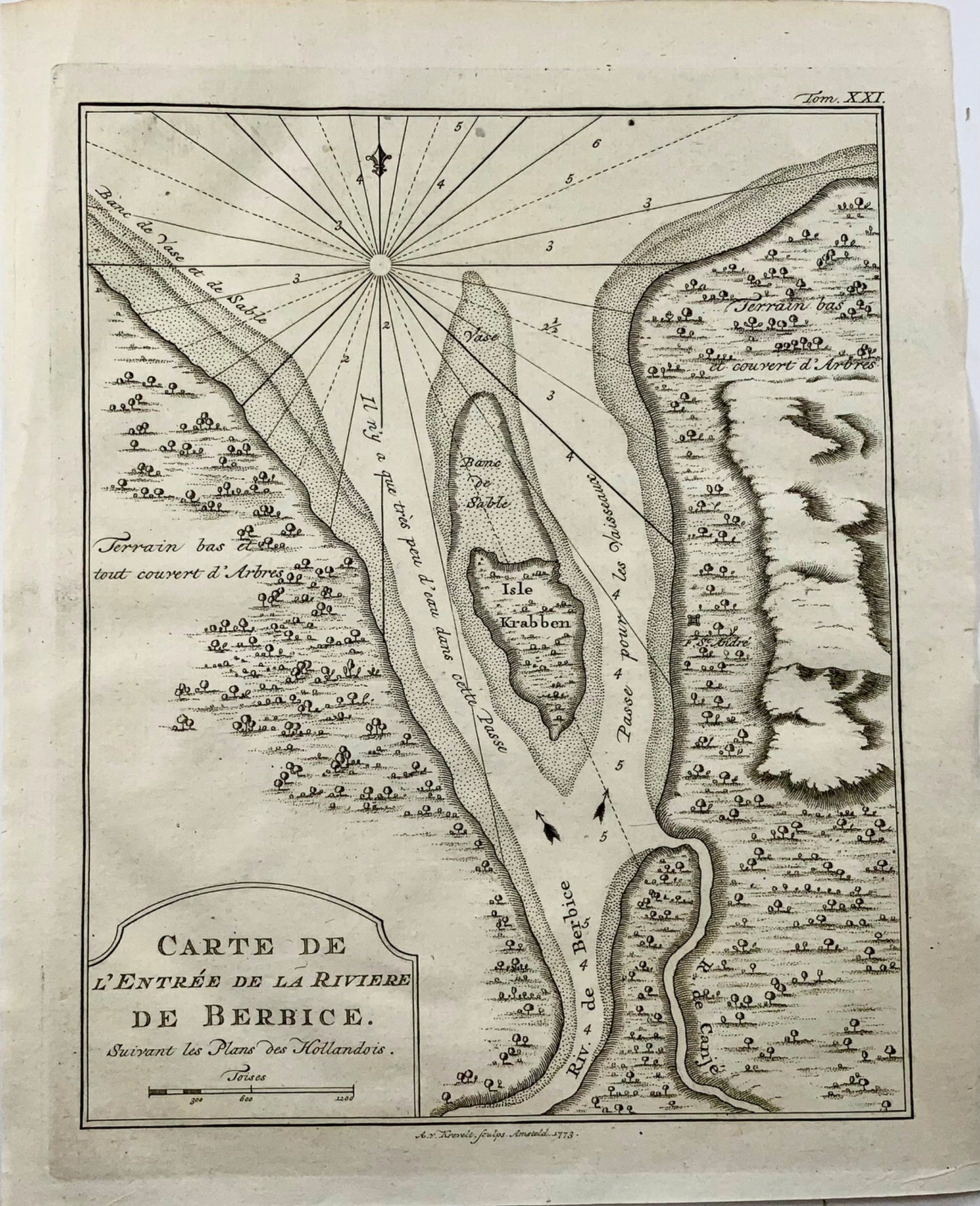 1750 Map of mouth of the Berbice River, Guyana, Krevelt