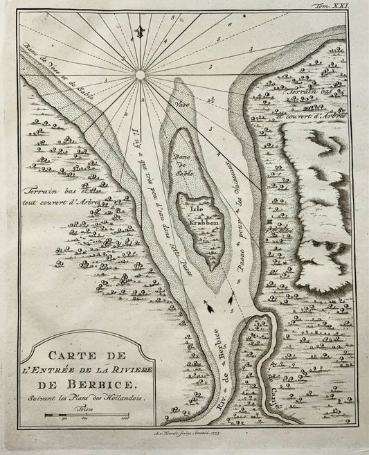 1750 Map of mouth of the Berbice River, Guyana, Krevelt