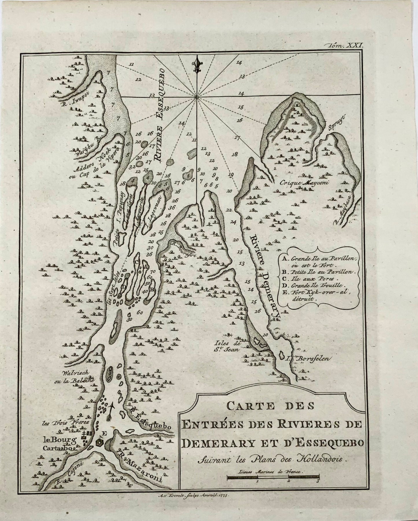 1773 Bellin Rare Krevelt issue Demerara & Esquibo River, Guyana, map