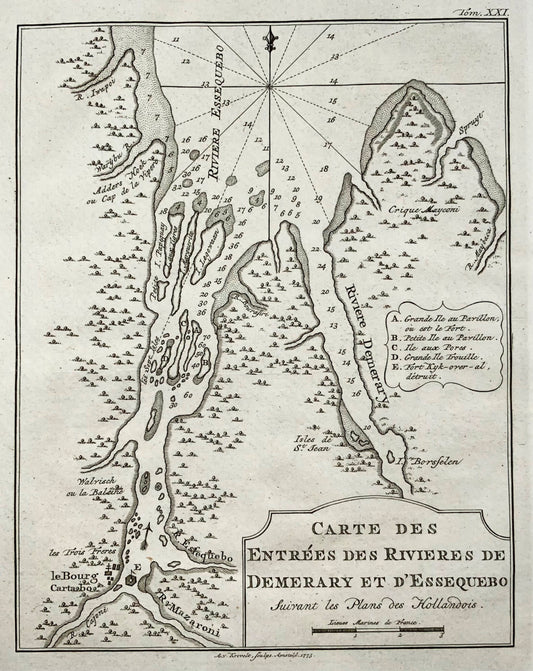 1773 Bellin Rare Krevelt issue Demerara & Esquibo River, Guyana, map