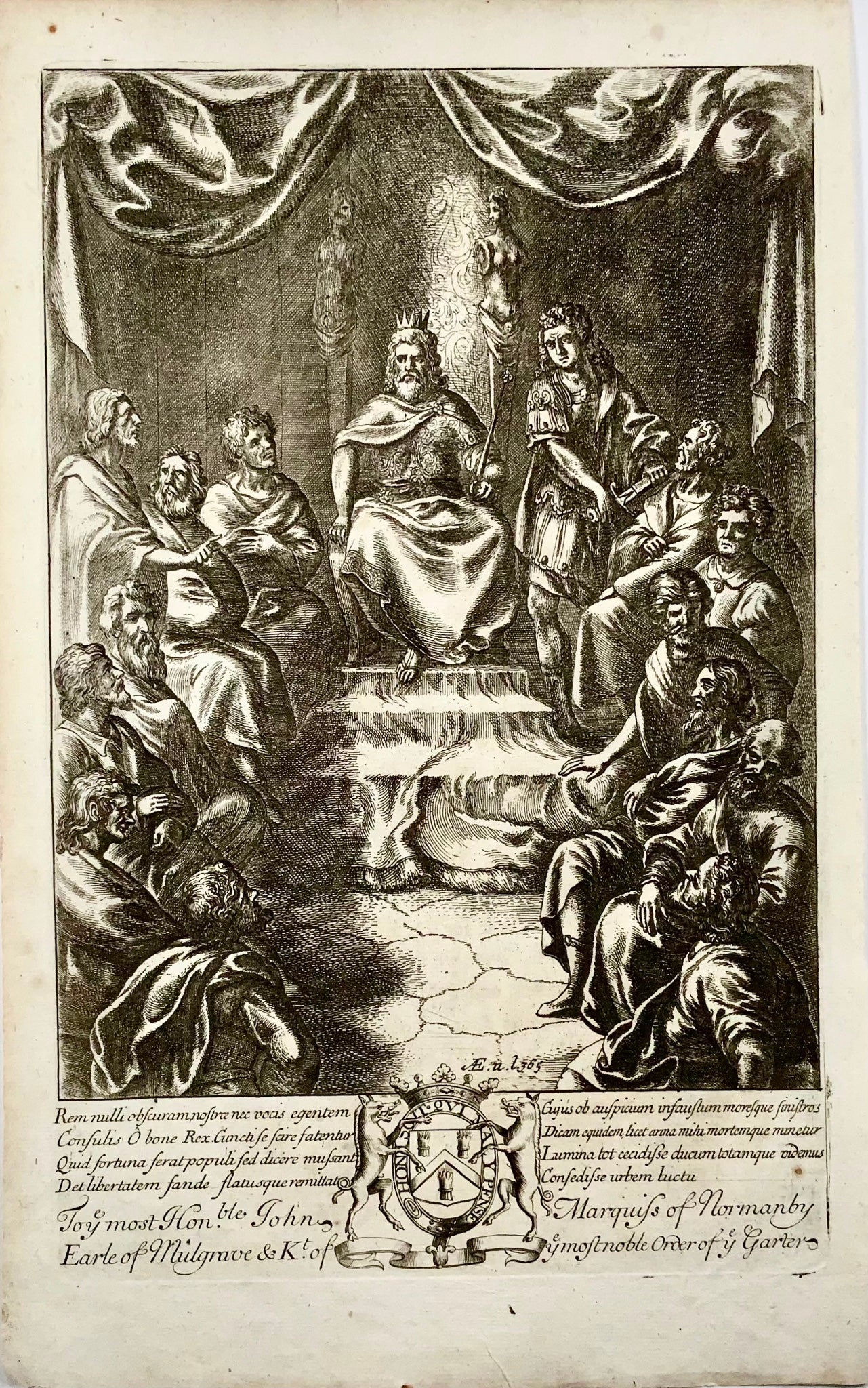 1666 W. Hollar (1607-1677), King Latinus in Council, satire, master engraving,