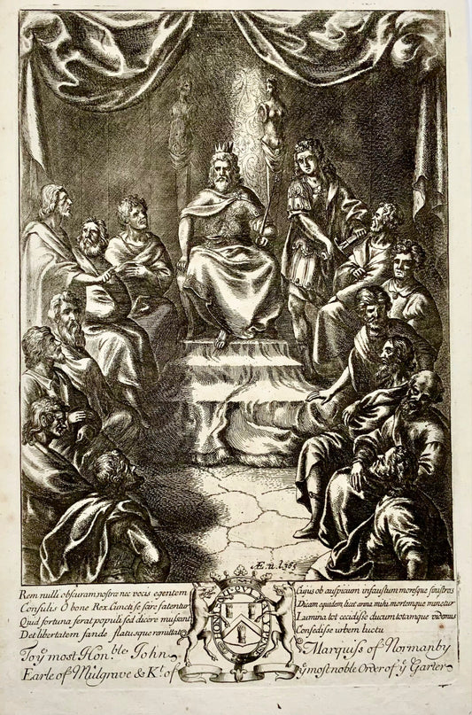 1666 W. Hollar (1607-1677), King Latinus in Council, satire, master engraving,