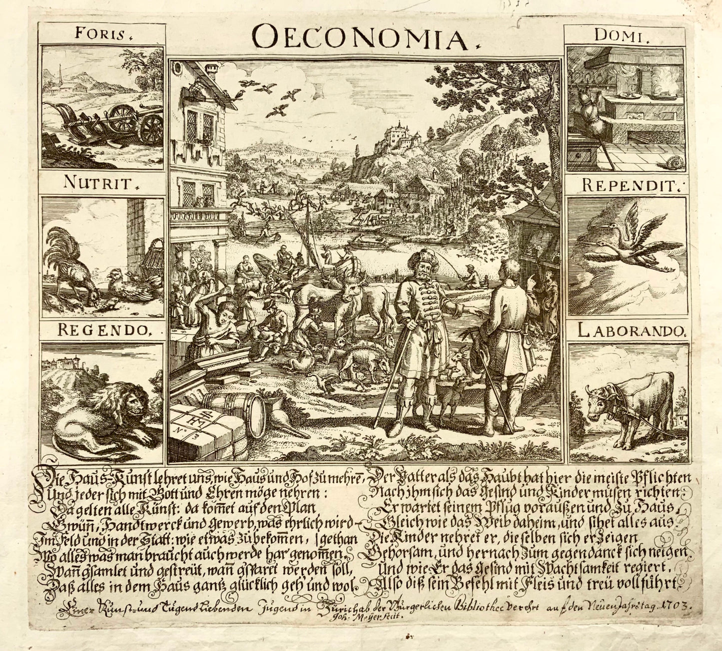 1703 Very Scarce Broadside, economics, trade, ‘OECONOMIA’, Johannes Meyer