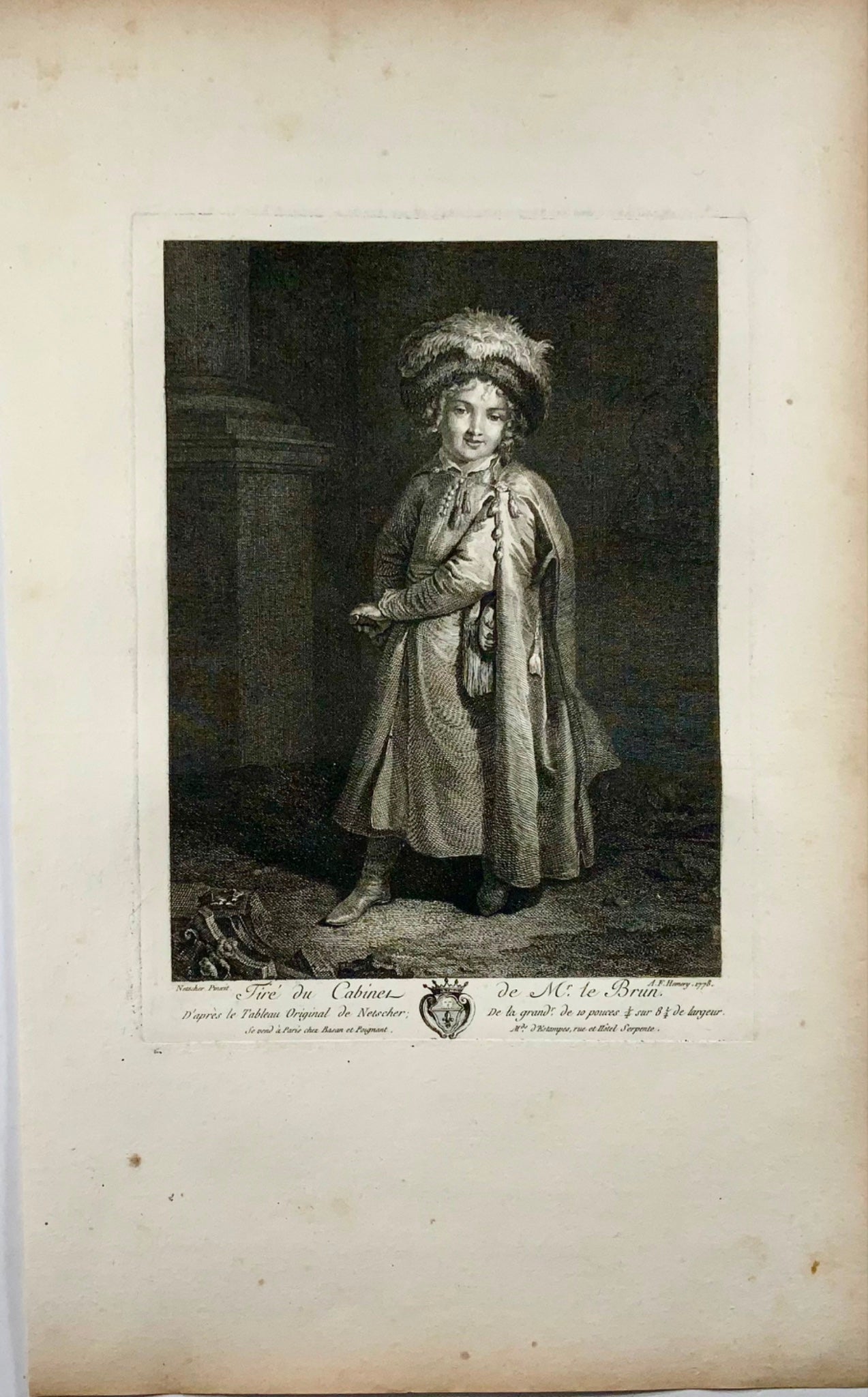 1778 Young Armenian, A.F. Henry after Netscher, folio copper engraving