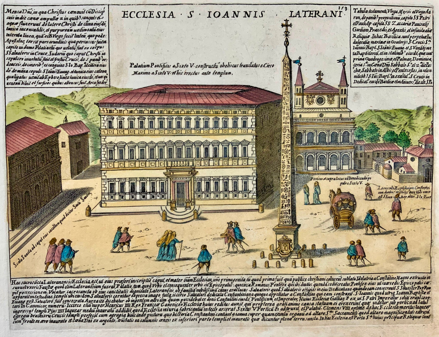 1624 Laurus (Lauro), Basilica St John in Lateran, Rome hand coloured engraving