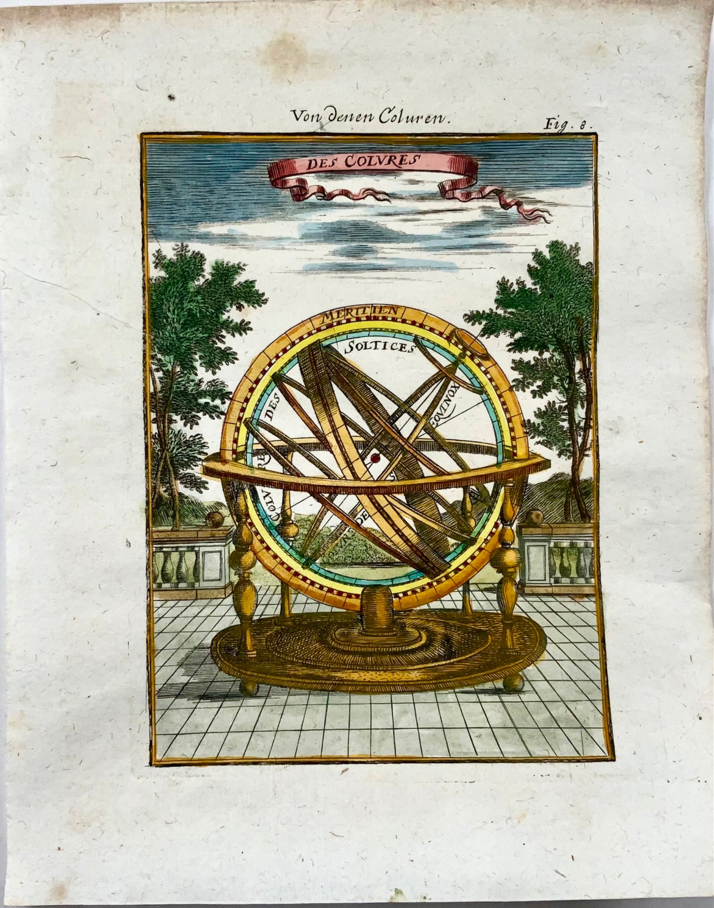 1719 Armillary Sphere, Celestial, Mallet, hand coloured, astronomy, map