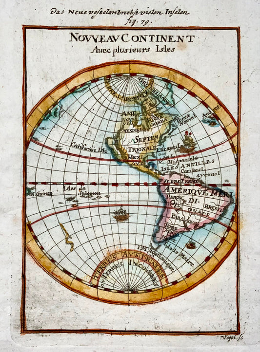 1719 America, Western Hemisphere, Mallet, hand coloured, map