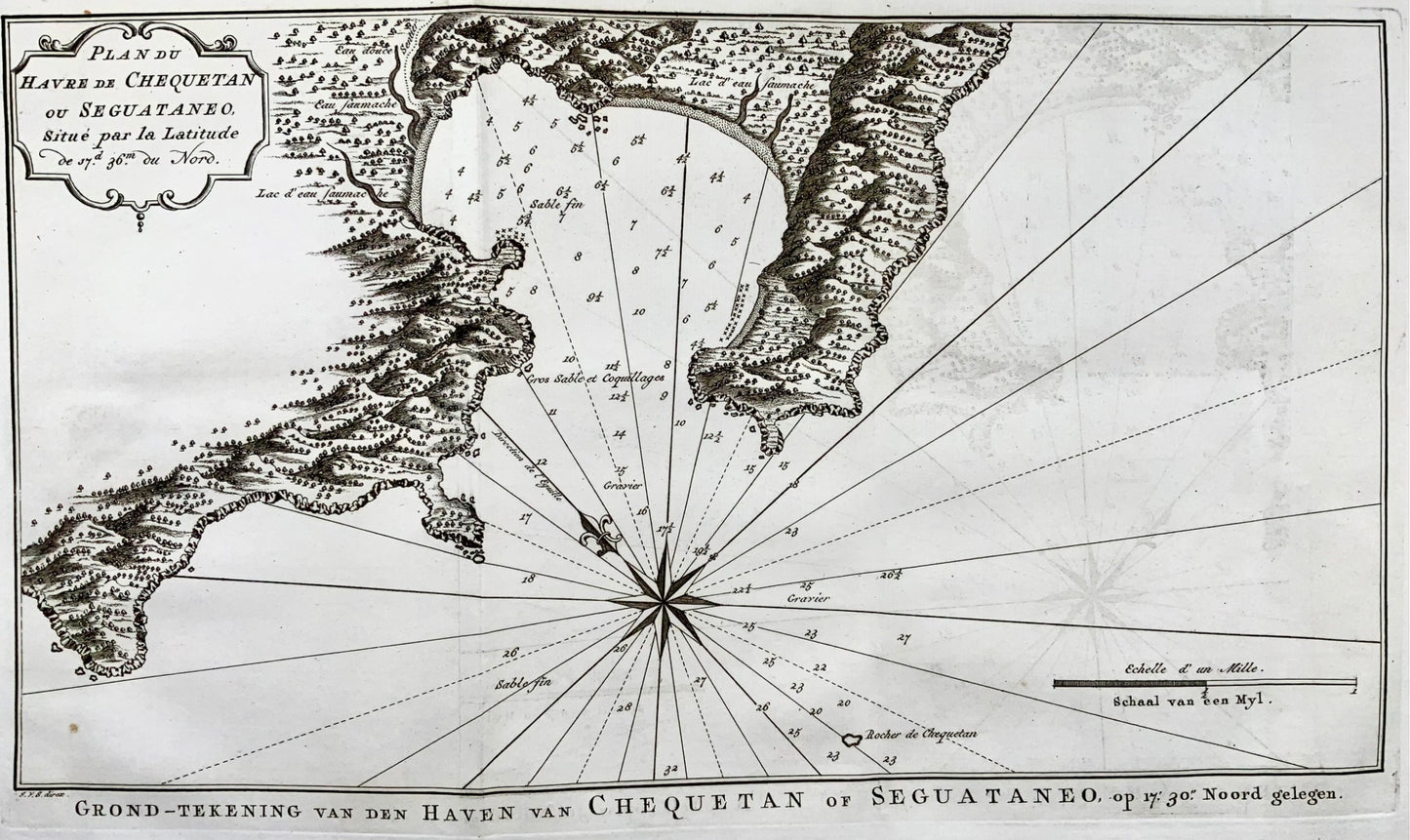 1747 van Schley, Harbour of Zihuatanejo, Mexico, copper engraving, map