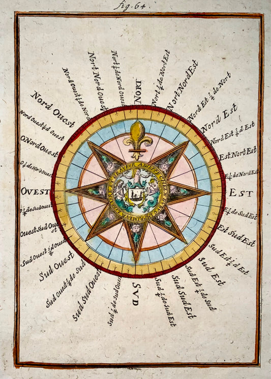 1719 Compass Rose, winds, Celestial, Mallet, hand coloured, map