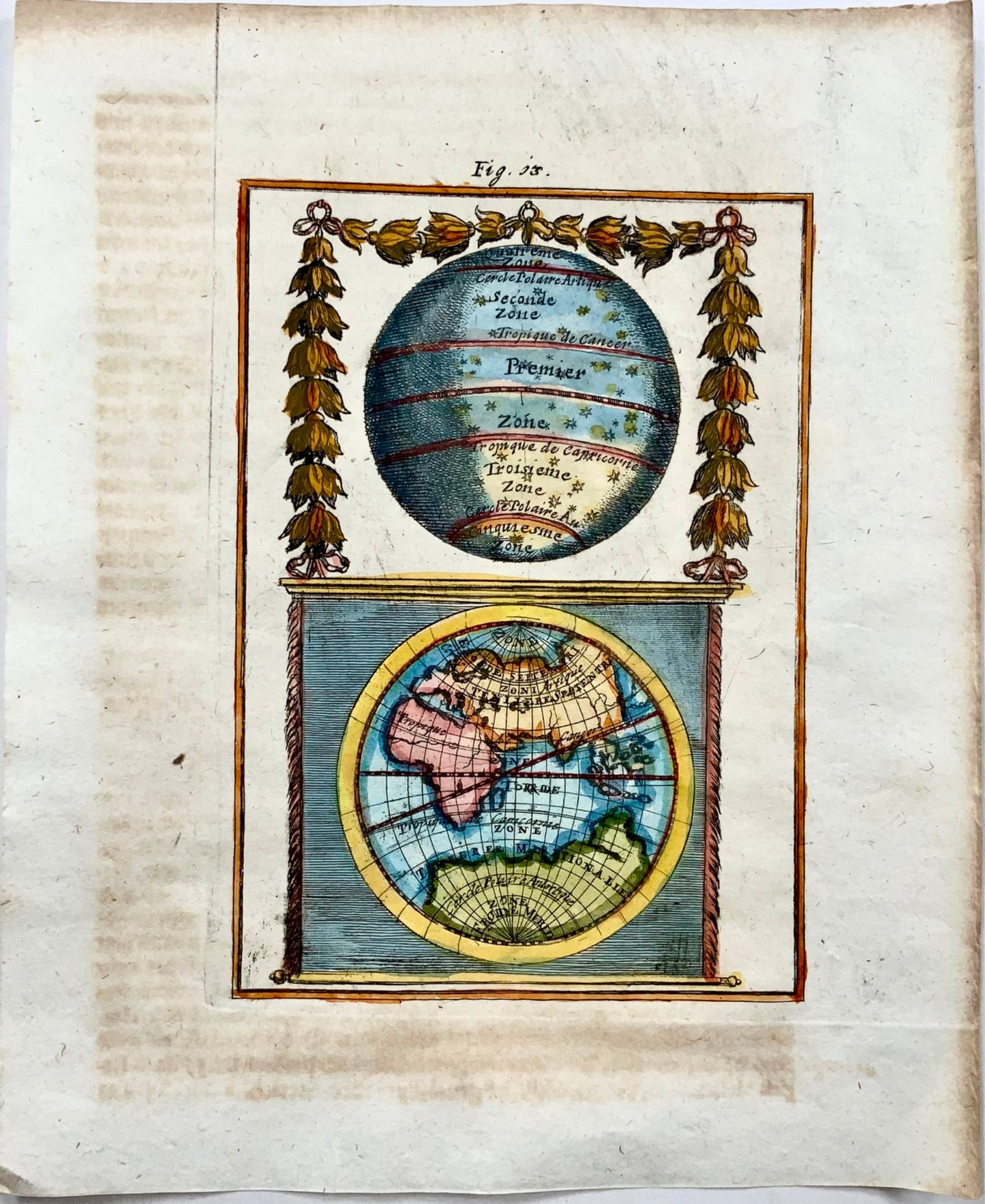 1719 Thales & Pythagoras heaven/earth zones Mallet, hand coloured, celestial map