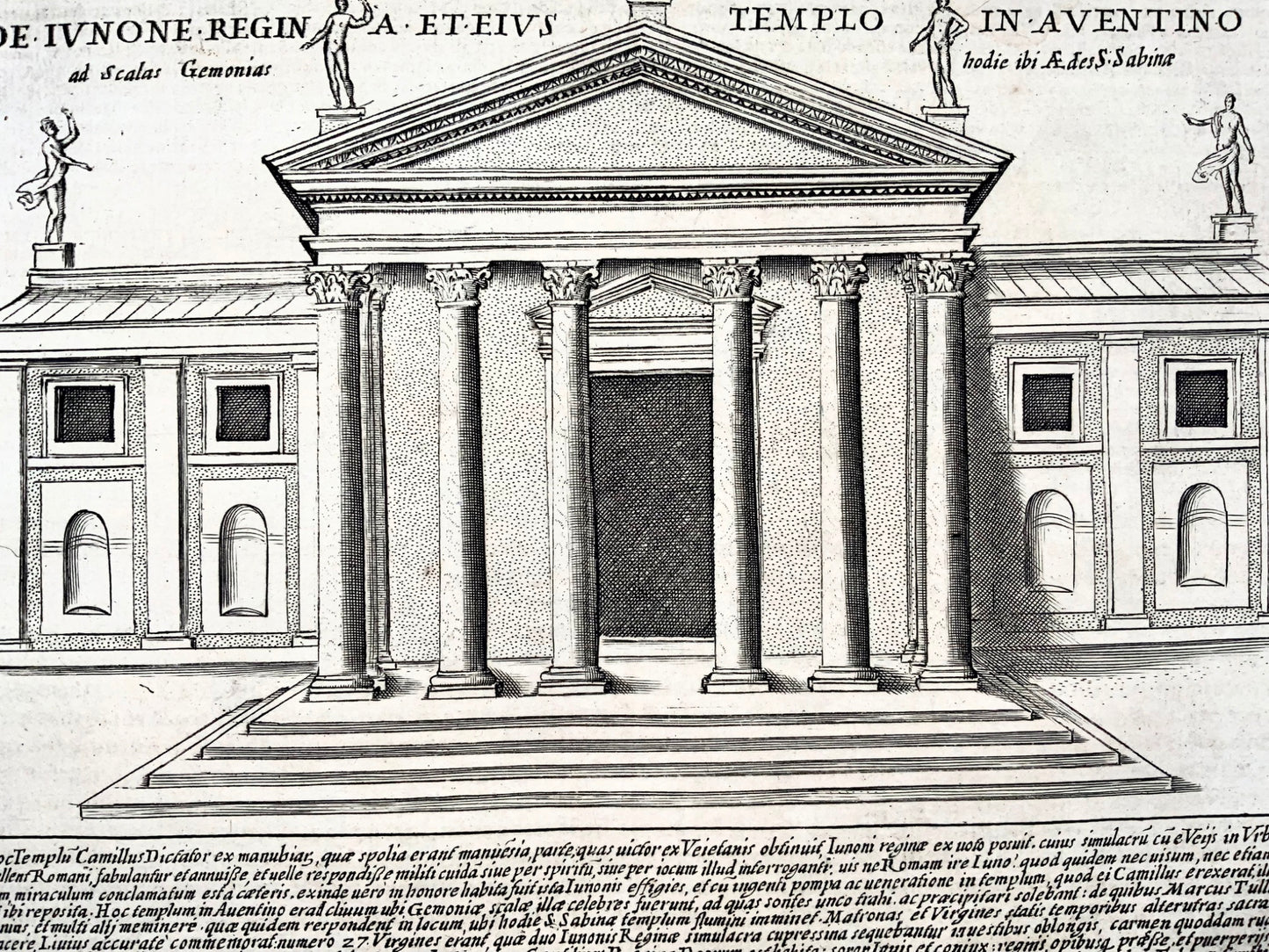 1624 G. Laurus, Temple de Junon sur l'Aventin, Rome, Italie, gravure sur cuivre 