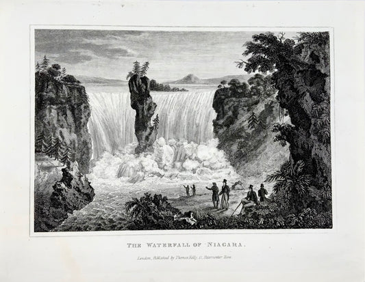1829 Thomas Kelly - Cascade du Niagara - Gravure sur cuivre fine - Voyage