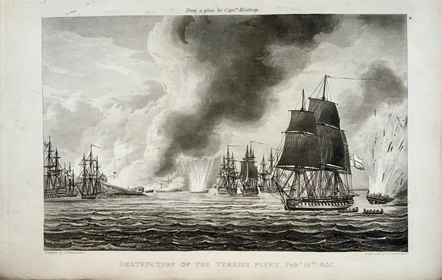 1820 Sutherland, opération des Dardanelles, flotte navale turque, gravure maritime