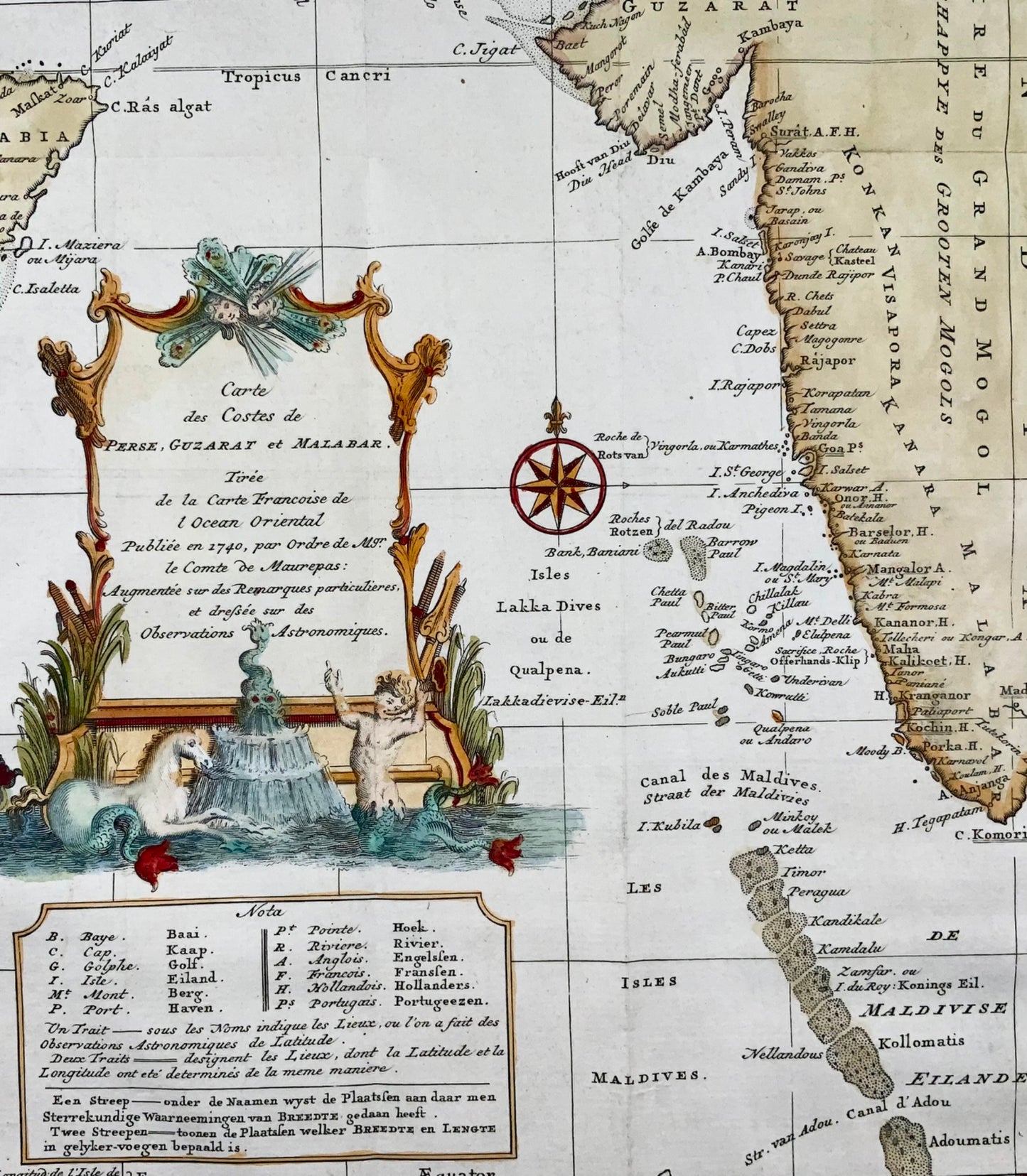 1749 Bellin, Schley, map of Indian Ocean, Maldives, India, Pakistan, Iran, foreign topography