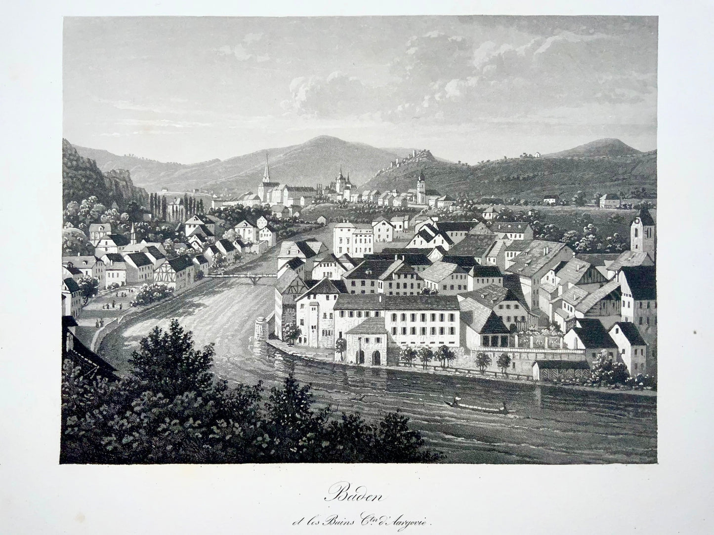 1840c Baden en Suisse, belle aquatinte de Leuthold