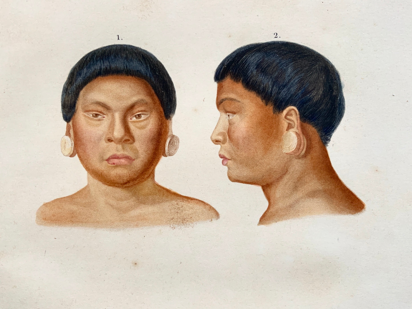 1849 Fournier after Werner - Botocudo Indians - original hand colour - Ethnology