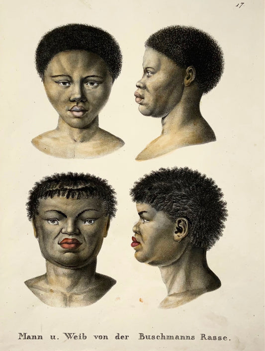 1824 Autochtones africains, bushmen, KJ Brodtmann, coul. à la main, lithographie, ethnologie