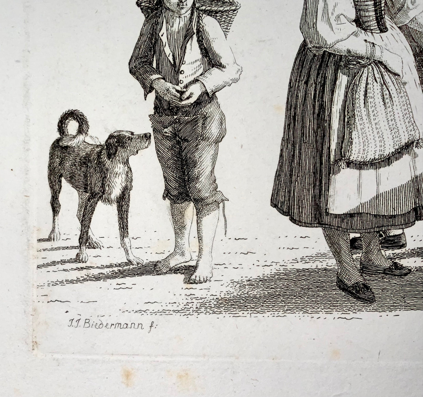 1810 Swiss Bookseller, fine etching by Johann Jakob Biedermann