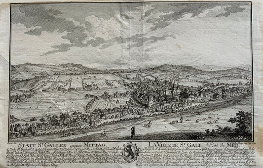 1754 D. Herrliberger - St. Gallen, Switzerland - Large copper engraving