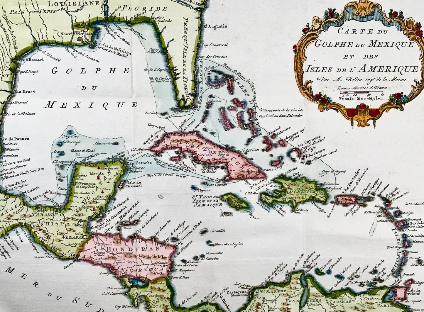 1754 Bellin, Schley, Florida, Louisiana, The Caribbean, Mexico large map