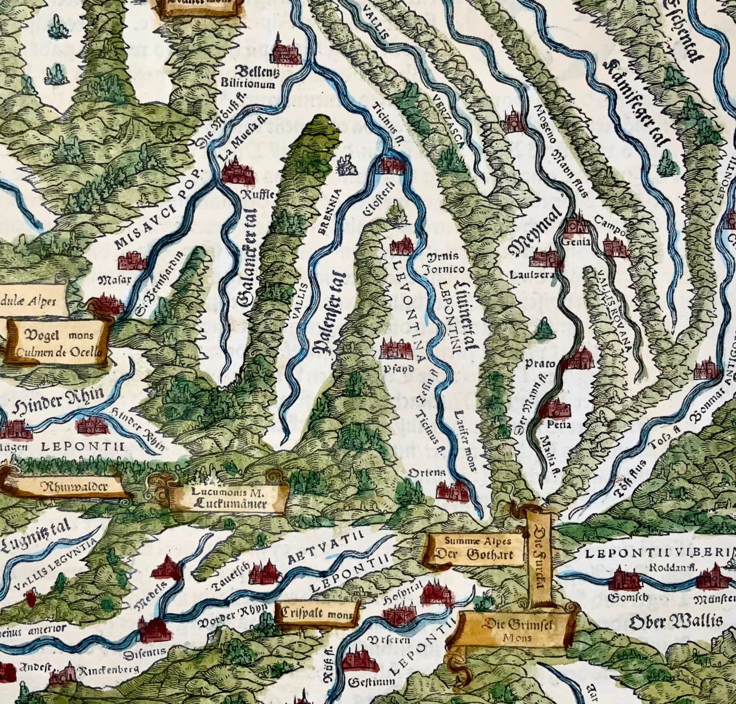 1548 Jean. Stumpf, sud de la Suisse, Tessin, Valais, carte folio gravée sur bois