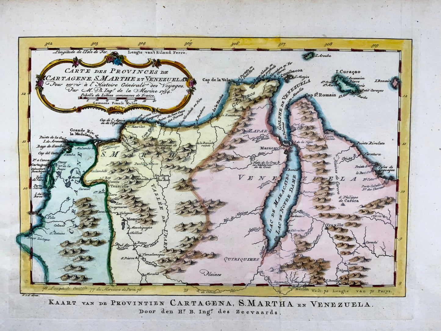 1770 J.V. Schley, Venezuela, Caracas, large copper engraving, map