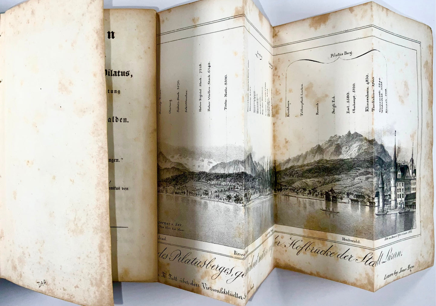 1832 Lucerne, Businger, 1 lithographie panoramique, 9 vignettes, carte, guide de voyage suisse