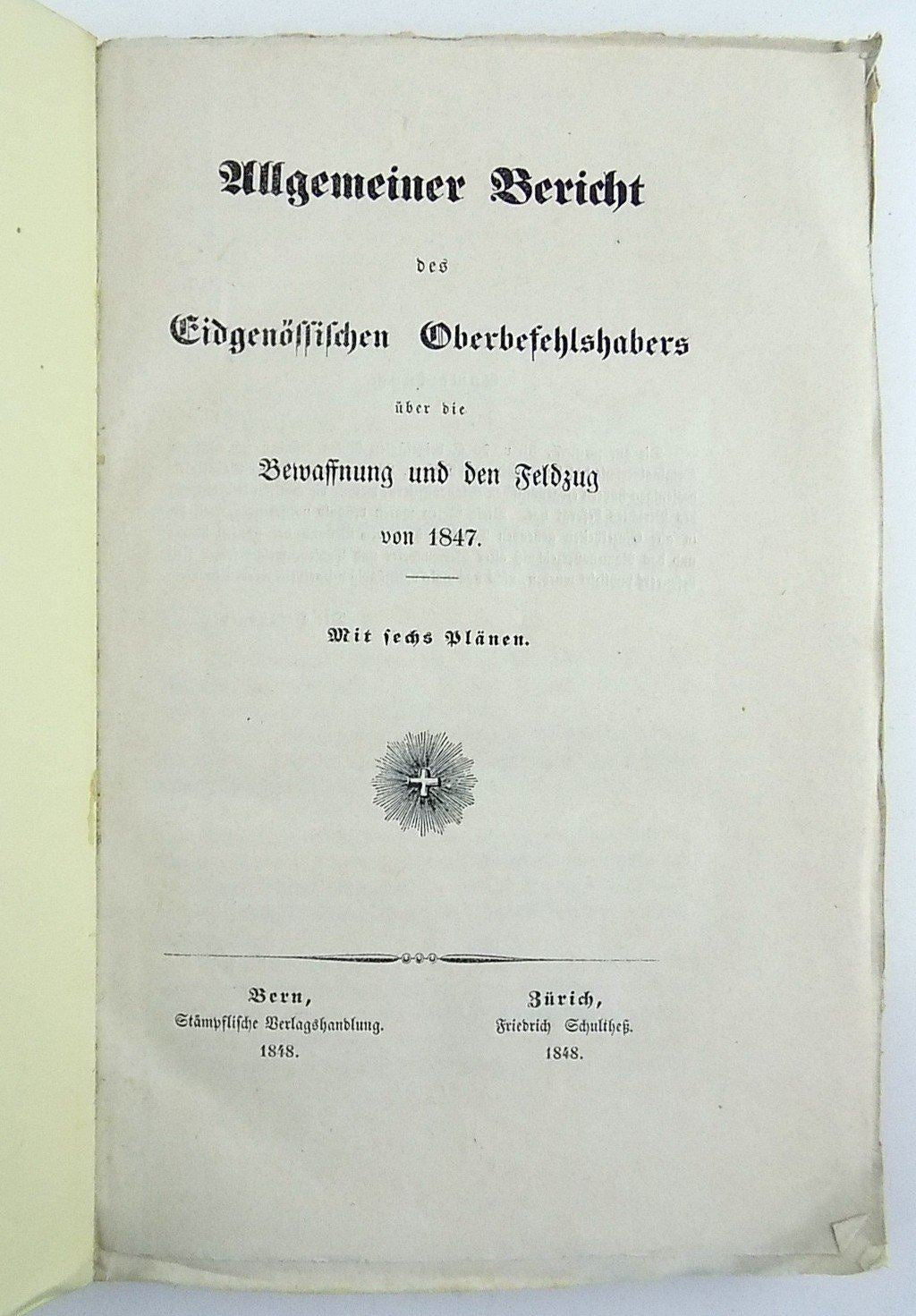 1848 Dufour, G. H.; Military analysis - Sonderbund of 1847 - Switzerland - Book