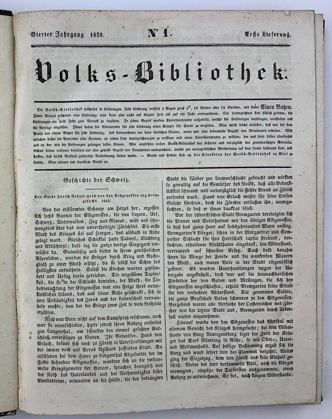1836-44 Volks-Bibliothek, rare ensemble complet, illustré, magazine suisse