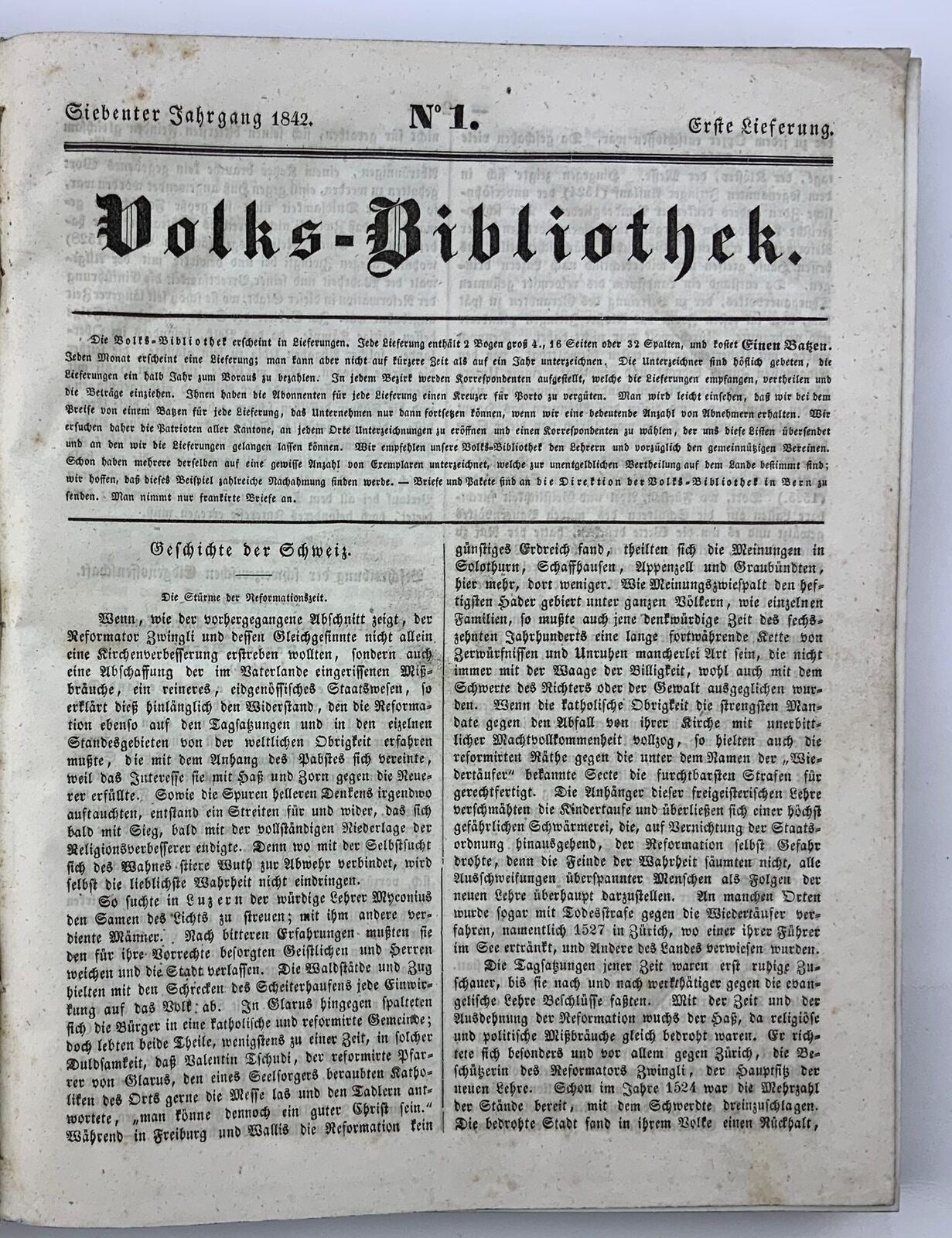 1836-44 Volks-Bibliothek, rare ensemble complet, illustré, magazine suisse