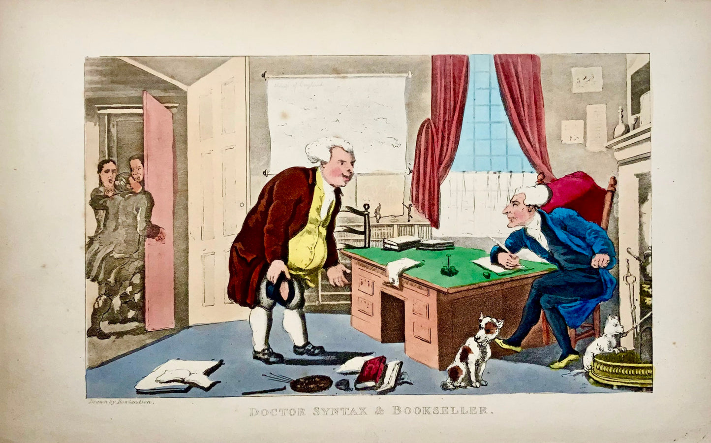 1840c Th. Rowlandson, Syntax & Bookseller, caricature, humour, aquatint