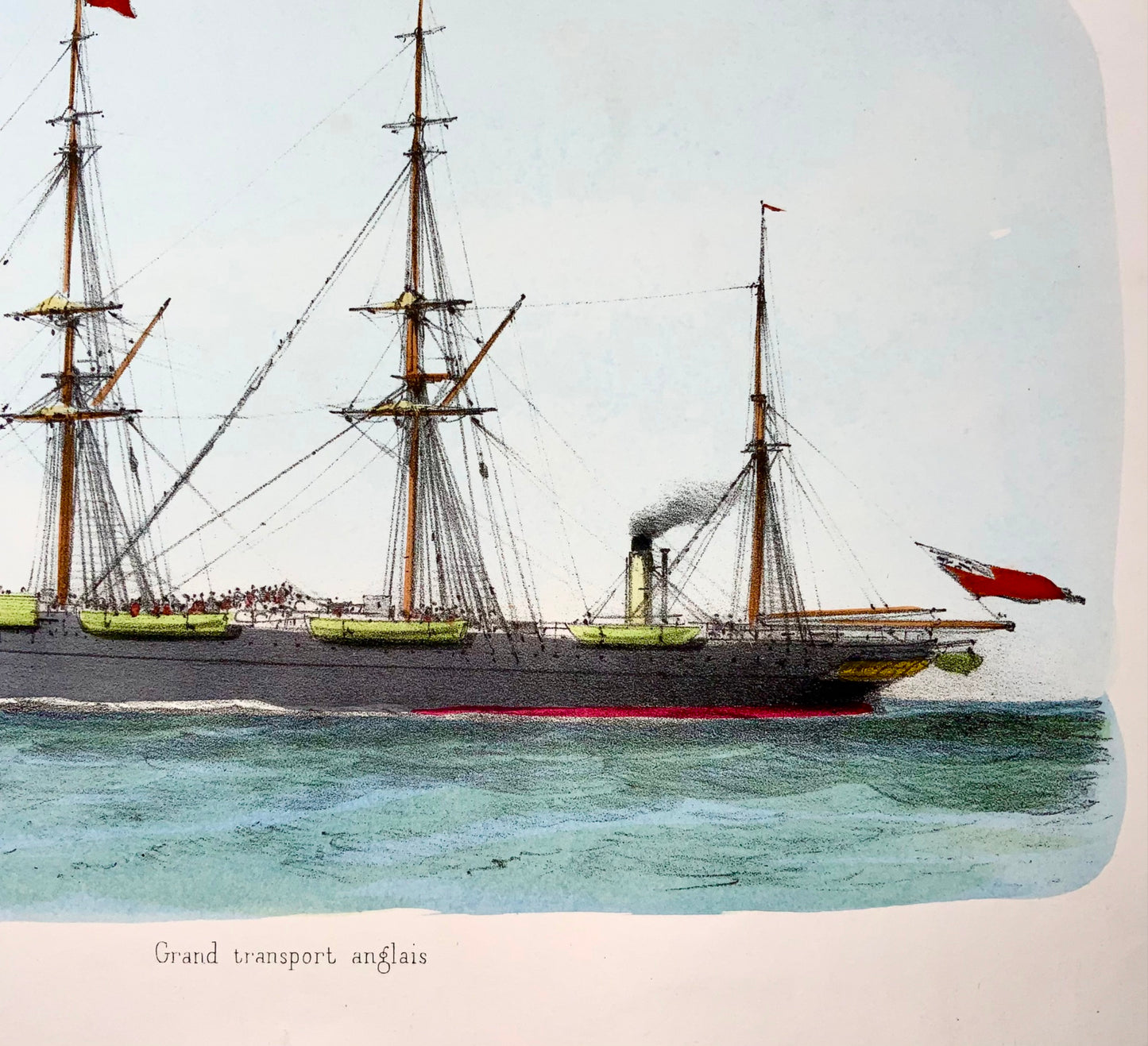 1860 c English Transporter, steamship, M.F.D., folio lithograph, hand colour