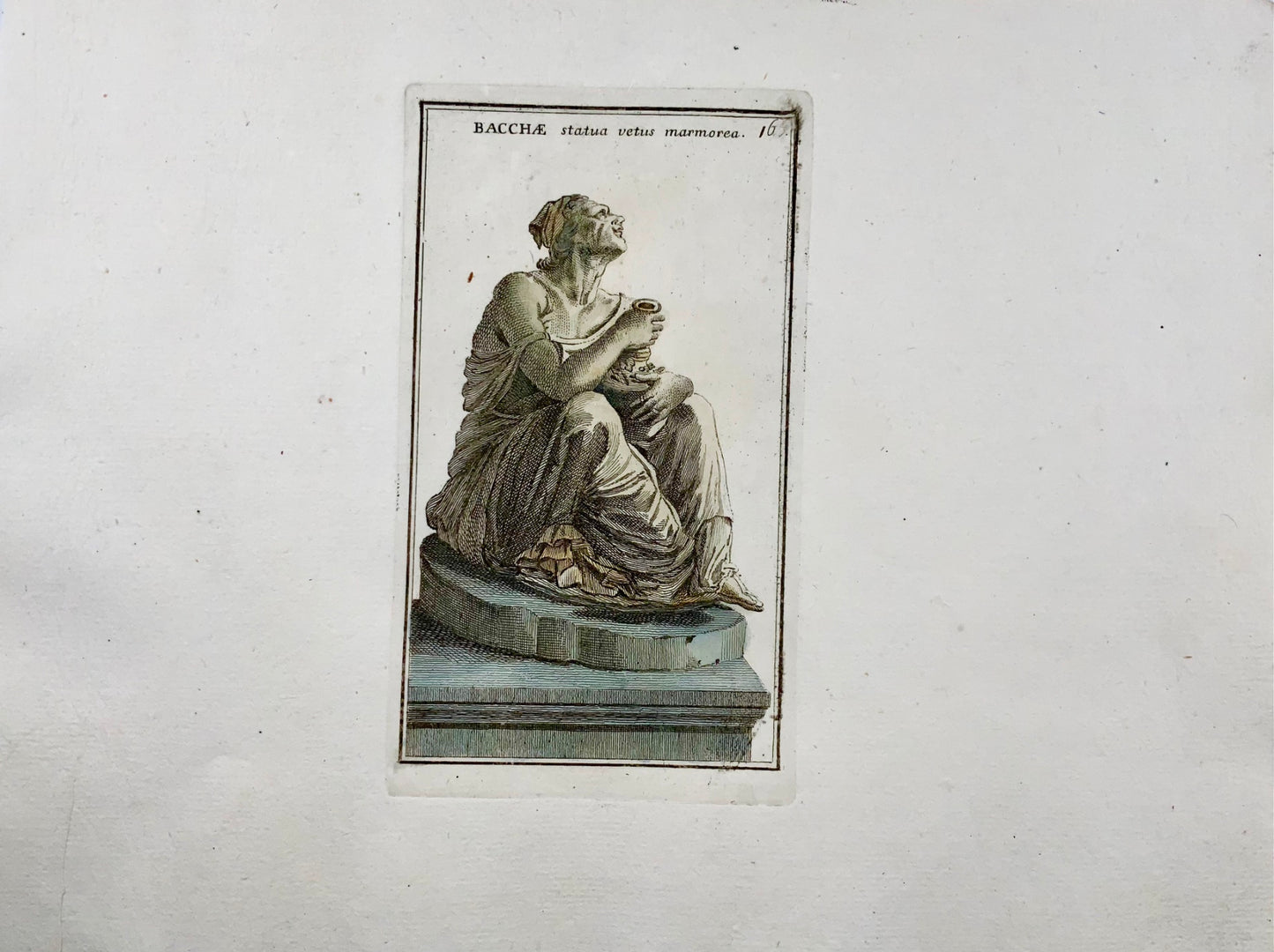 1779 G.B. Cannetti, Statue of Baccante, Greek mythology, hand coloured engraving