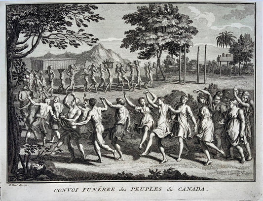 1723 Cortège funèbre, Canada, autochtones, Bernard Picart, gravure sur cuivre, ethnologie