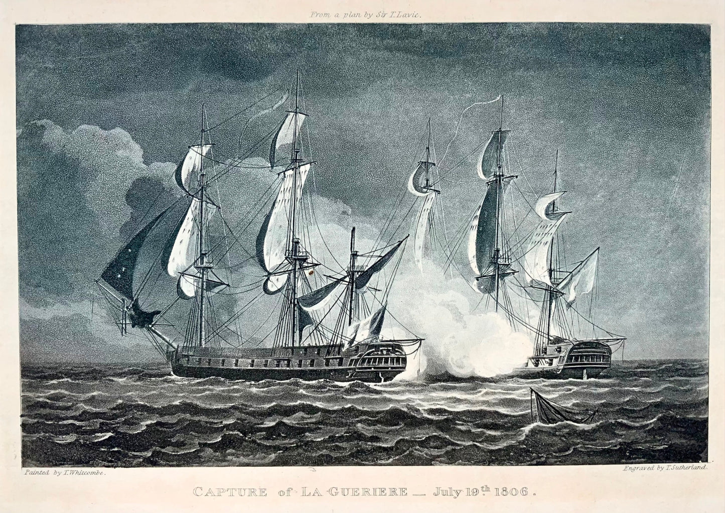 1820 Sutherland, Prise de La Guerrière en 1806, aquatinte maritime