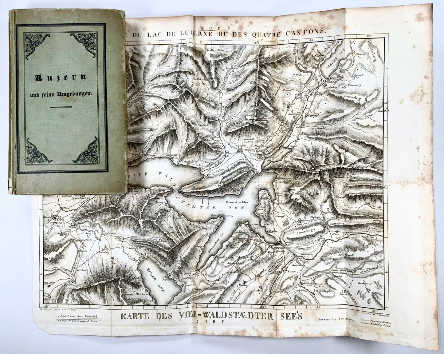1832 Lucerne, Businger, 1 lithographie panoramique, 9 vignettes, carte, guide de voyage suisse