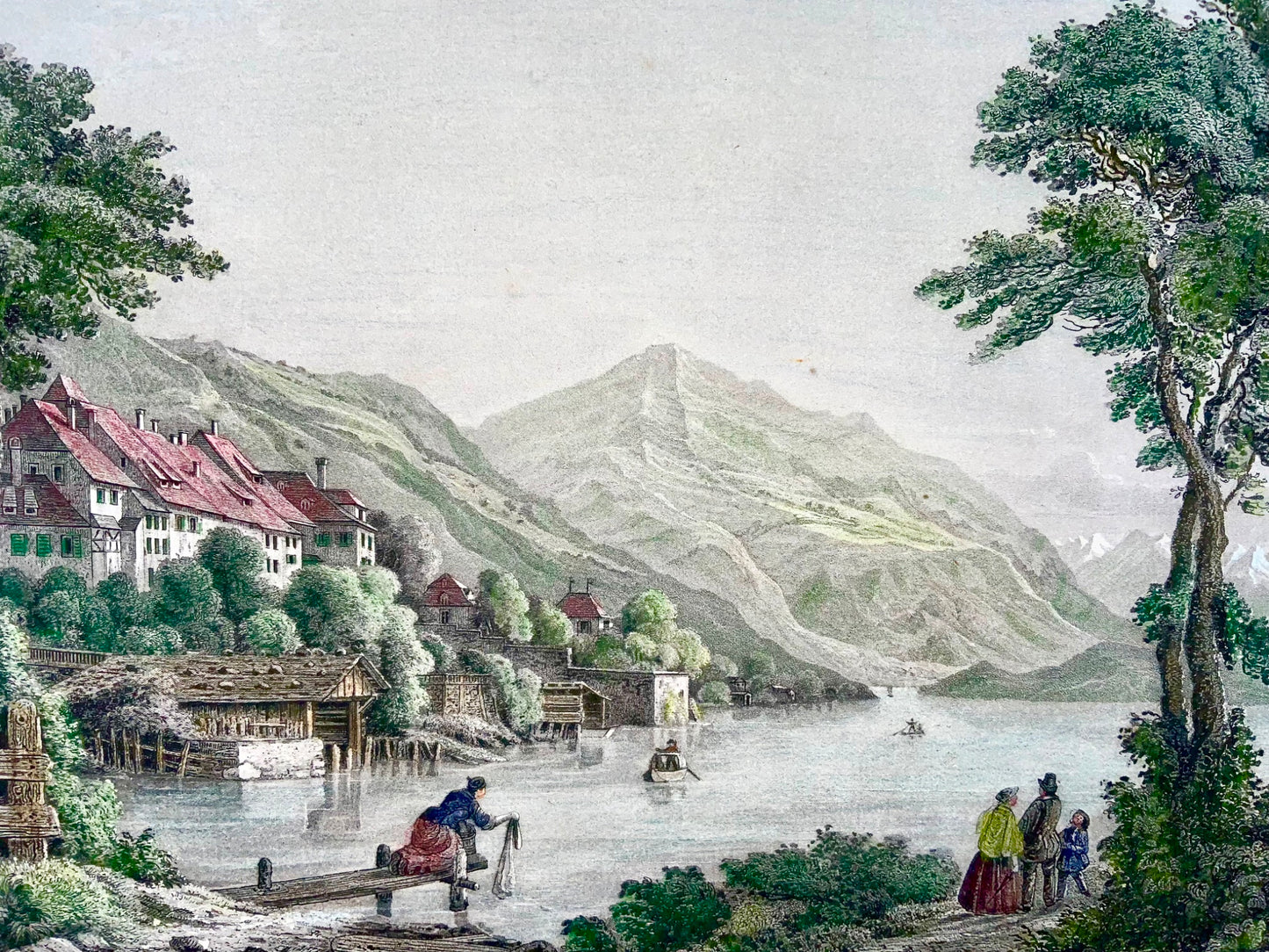 1850 Zoug Zoug, Suisse, grande aquatinte coloriée à la main, Corradi