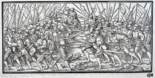 1548 Heinrich Vogtherr; Woofcut Leaf : Scène de bataille près de Constance - Histoire militaire, Suisse