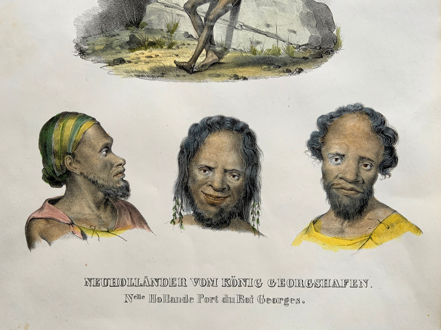 1827 Australian ABORIGINES - Brodtmann ORIGINAL handcol FOLIO stone lithography - Ethnology