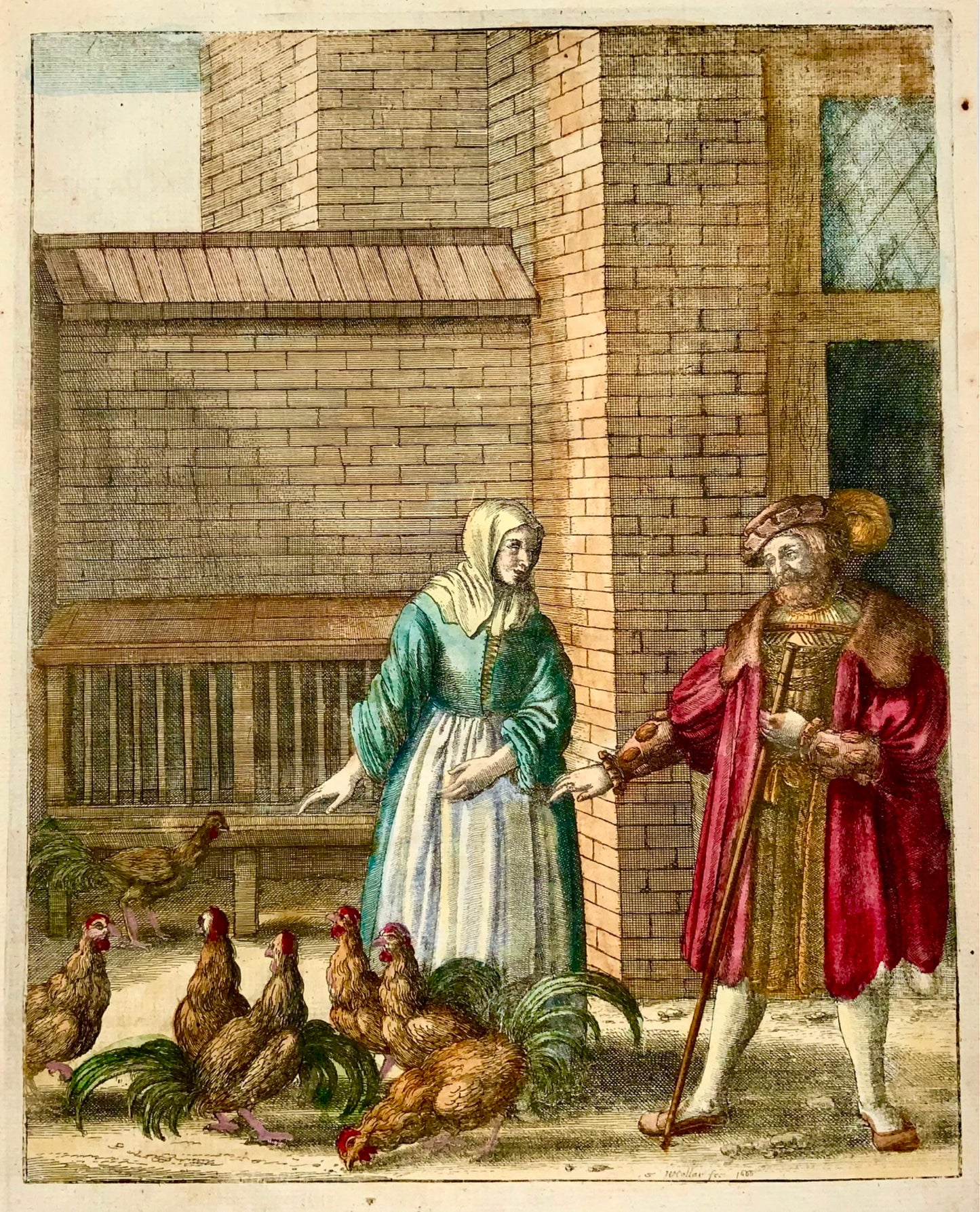 1666 Venceslas Hollar (né en 1607) ; Poulets domestiques, volailles, maître gravure