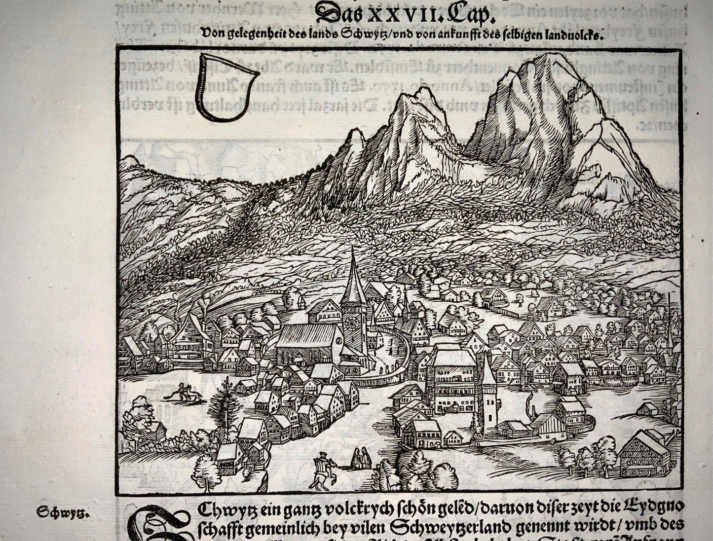 1548 Jean. Stumpf, Altdorf et Schwyz, Suisse, fine gravure sur bois Feuille