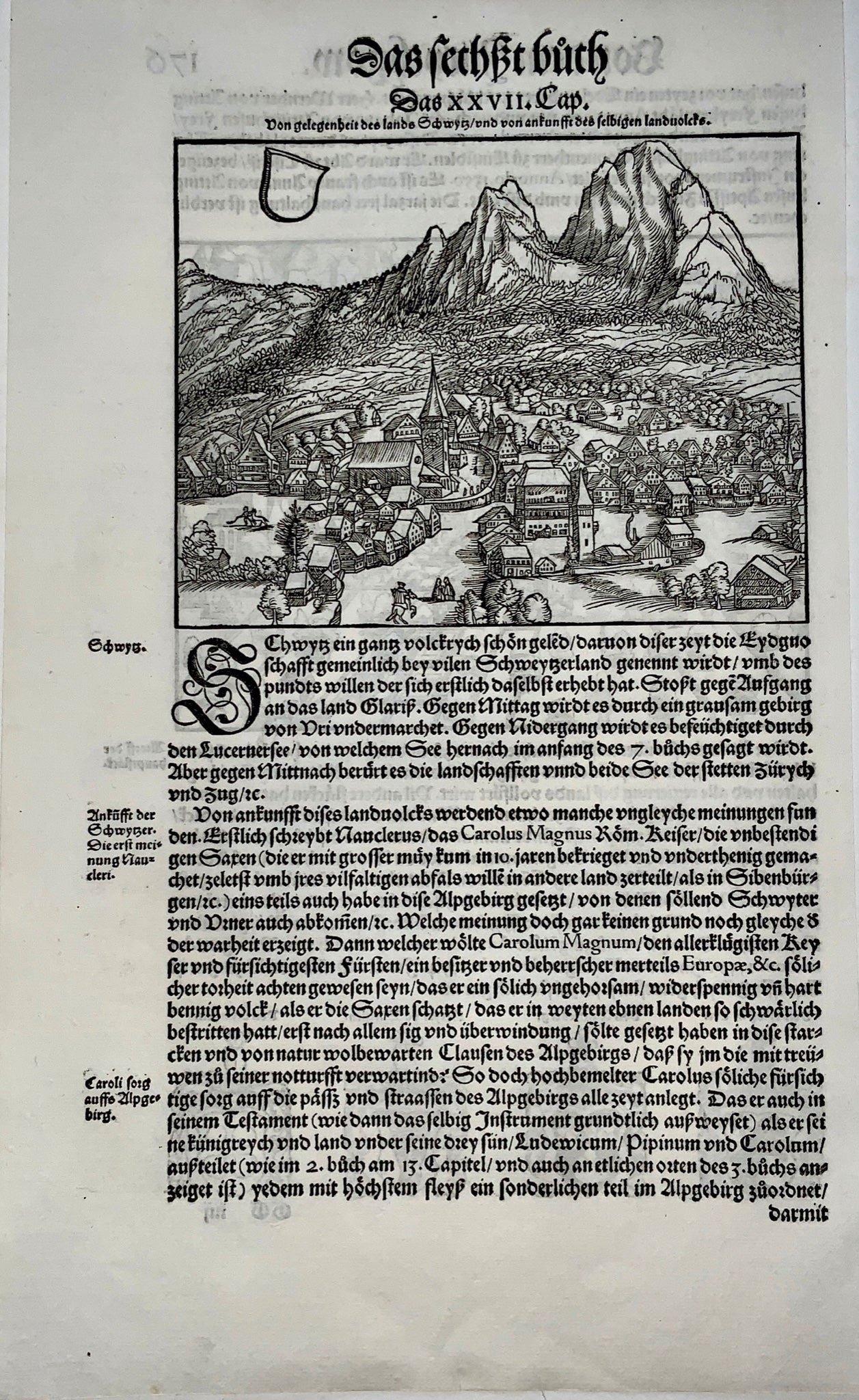 1548 Jean. Stumpf, Altdorf et Schwyz, Suisse, fine gravure sur bois Feuille